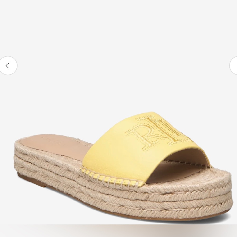 Lauren Ralph Lauren - Polly Nappa Yellow Leather Flat Platform Espadrille 9B NWT - Picture 1 of 11